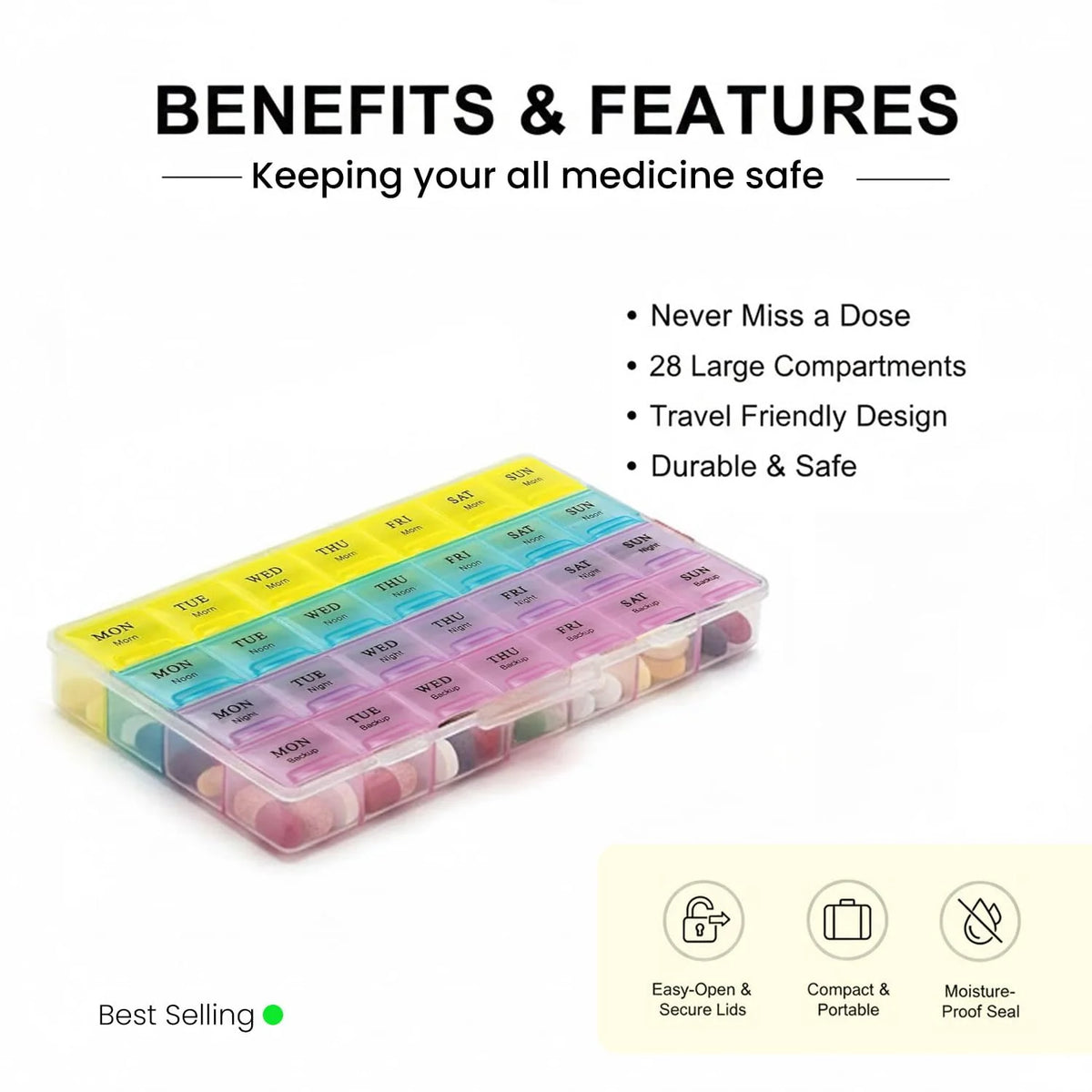 ELYVARA 28-Slot Weekly Pill Organizer